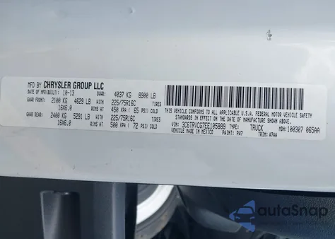 2014 Ram Promaster 2500 High Roof из США, поврежденный, VIN 3C6TRVCG7EE105889